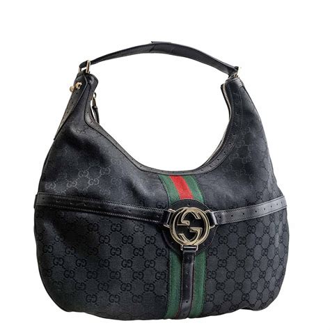 vintage gucci black handbag|vintage Gucci monogram shoulder bag.